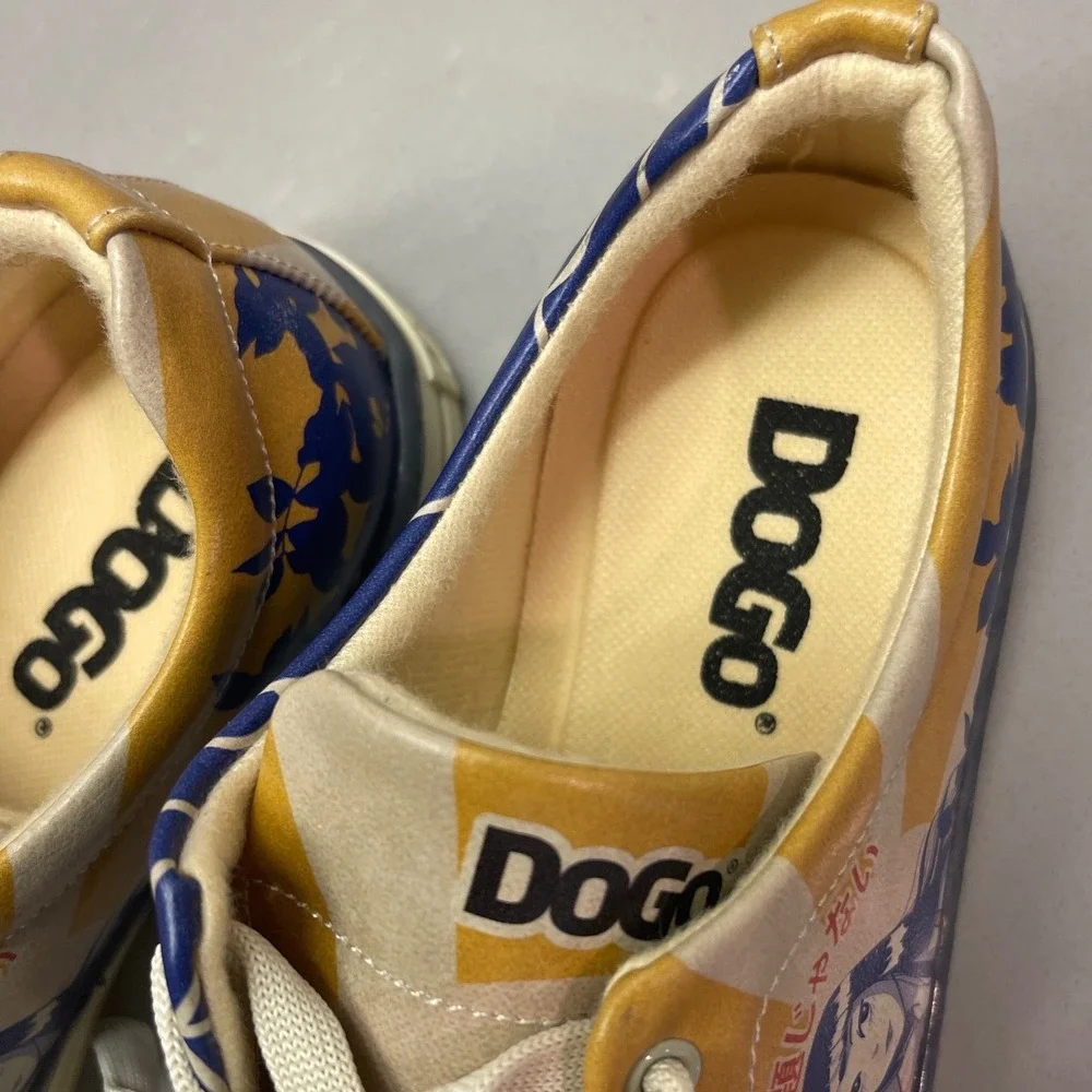 DOGO Not My Problem Anime Graphic Sneakers Blue Yellow Vegan Leather 6.5 - 7 NWT